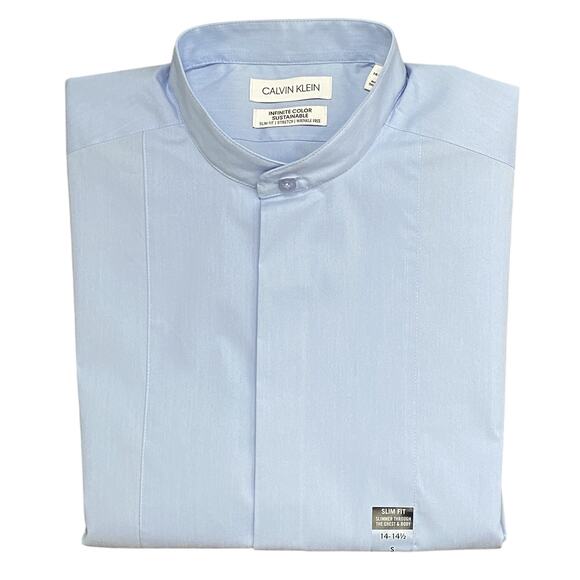 Calvin Klein Men's Small 14-14.5 Infinite Color Shirt Slim Fit Band Collar Blue - Picture 1 of 14